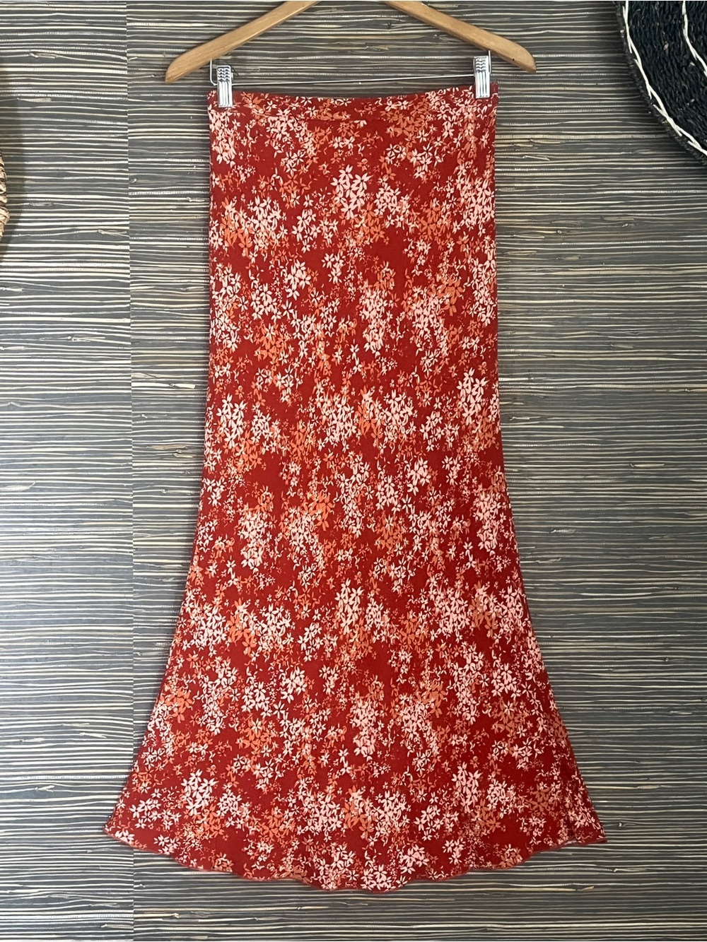Free People Floral Bias Cut Maxi Skirt Rust Red Small Boho Romantic - Picture 3 of 15